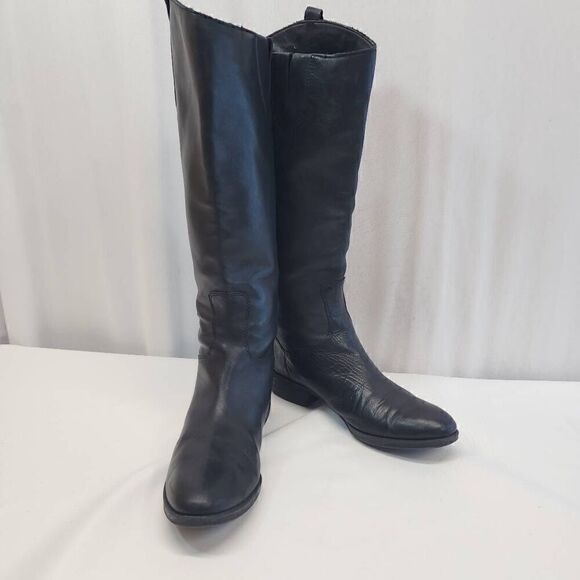 Sam Edelman Size 8.5 Penny Riding Boots Black Leather Knee High Zip Snap Block H - Picture 2 of 10